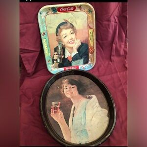 Coca Cola metal advertising trays tins round and square Collectable women